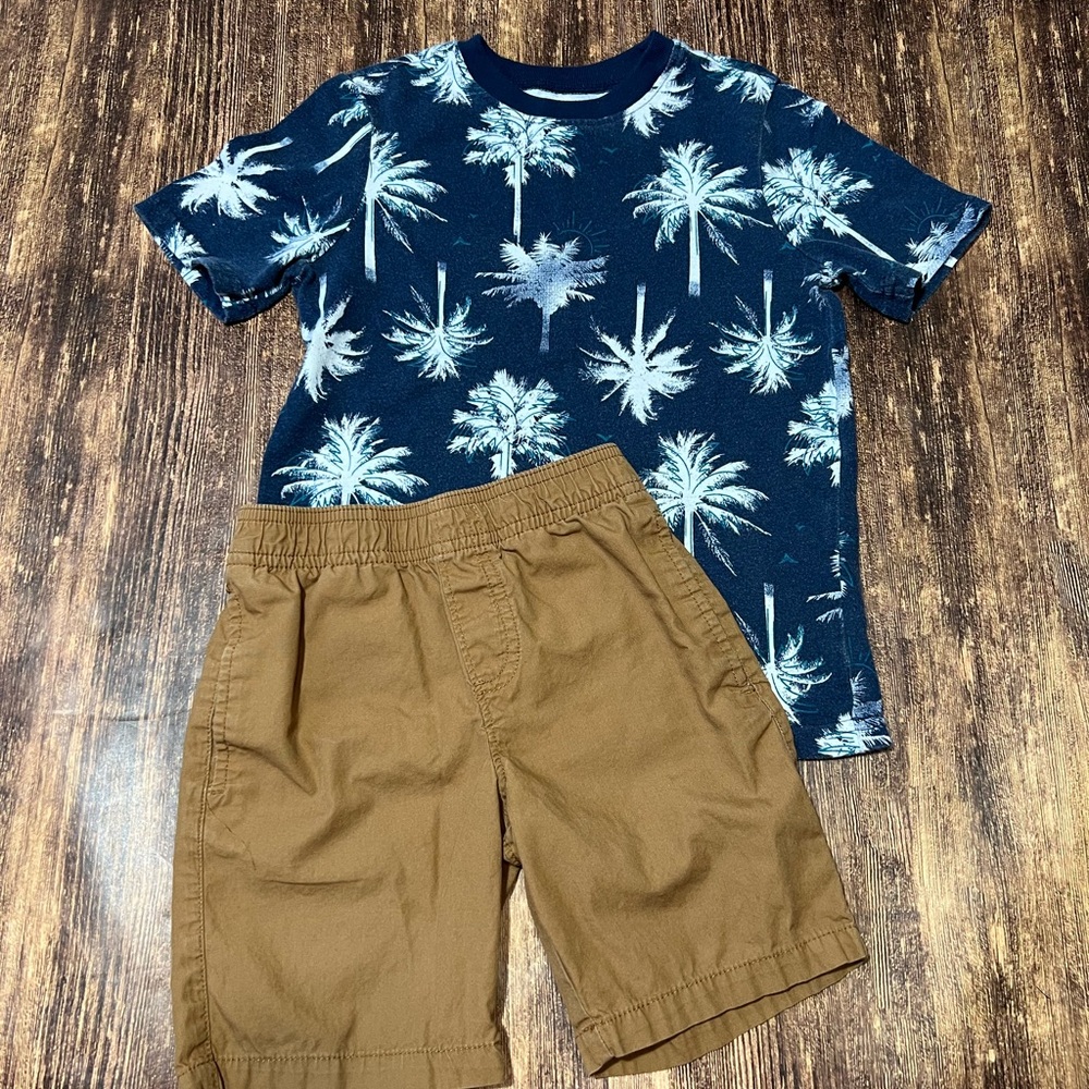 Palm Tree Print Shirt and Brown Shorts Set 365 Kids